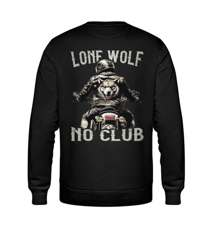 Ein Biker Sweatshirt für Motorradfahrer von Wingbikers mit dem Aufdruck, Lone Wolf - No Club, als Back Print, in schwarz.