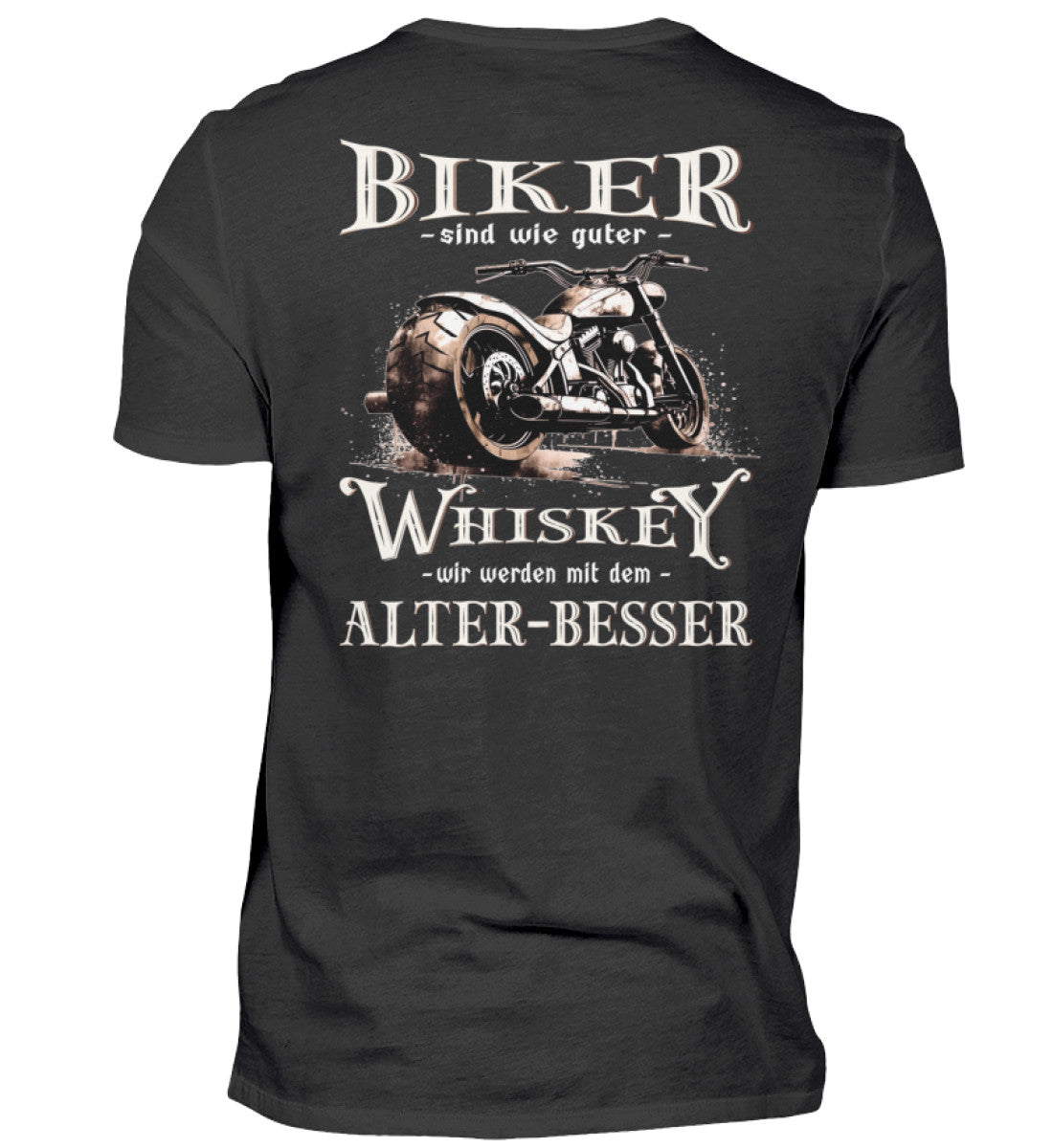Biker T-Shirt mit einem vintage Aufdruck, Biker sind wie gute Whiskey - wir werden mit dem Alter besser mit Back Print in schwarz. 