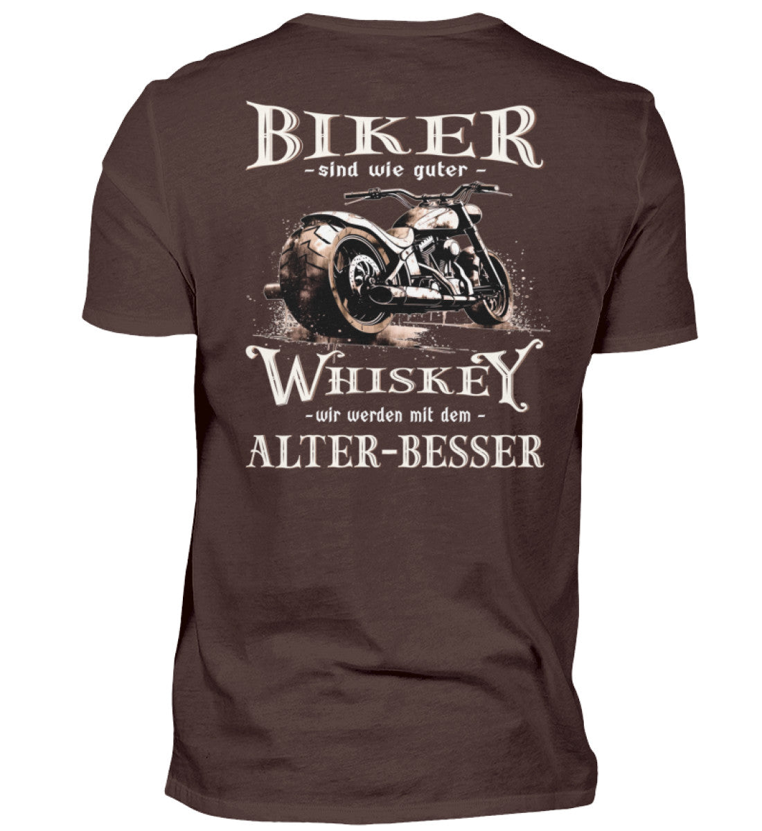 Biker T-Shirt mit einem vintage Aufdruck, Biker sind wie gute Whiskey - wir werden mit dem Alter besser mit Back Print in braun. 