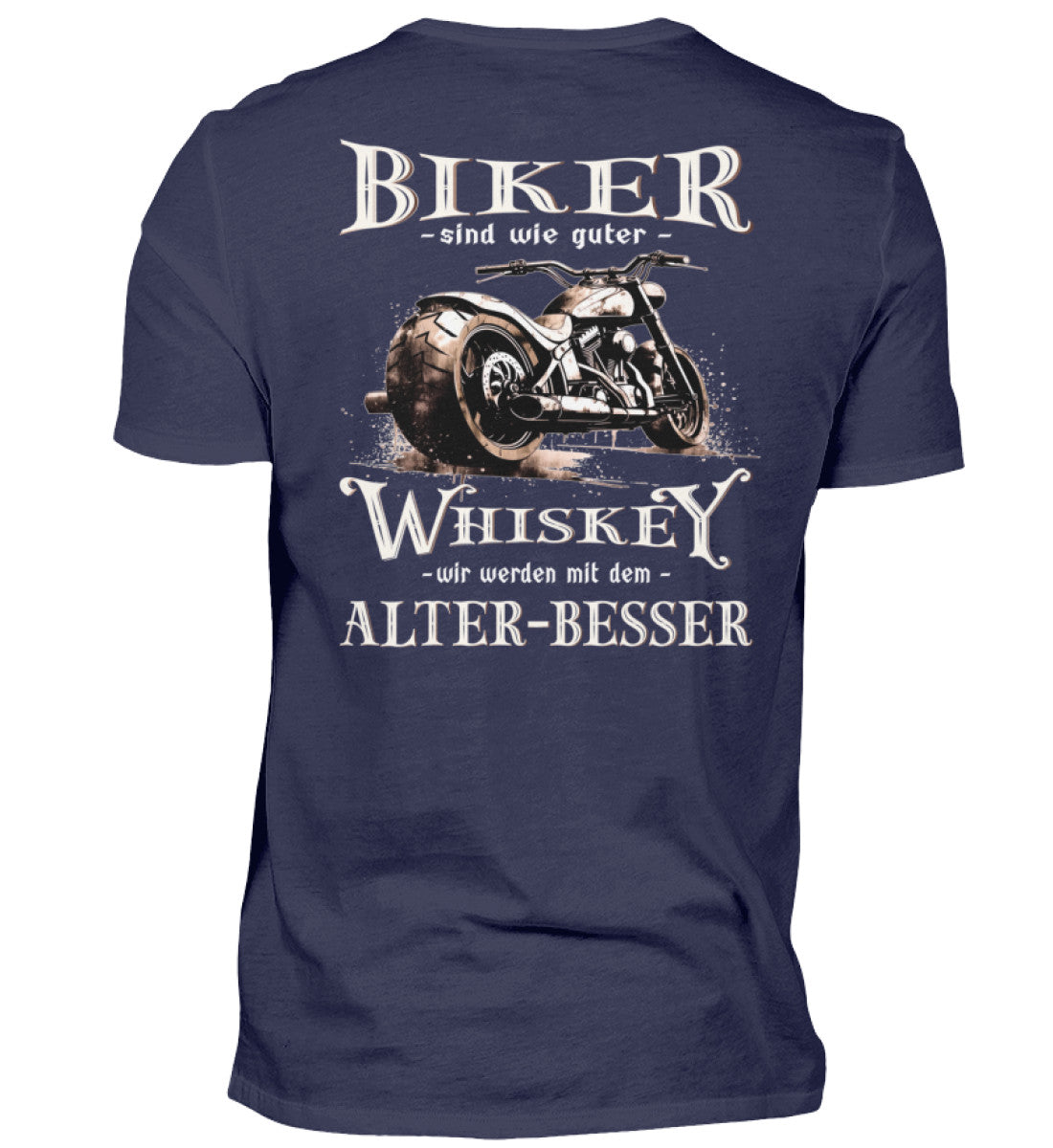 Biker T-Shirt mit einem vintage Aufdruck, Biker sind wie gute Whiskey - wir werden mit dem Alter besser mit Back Print in navy blau. 
