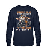 Ein Biker Sweatshirt für Motorradfahrer von Wingbikers mit dem Aufdruck, Manche Opas fahren Rollator - Echte Opas fahren Motorrad, in navy blau.