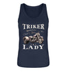 Ein Tanktop für Trike Fahrerinnen von Wingbikers mit dem Aufdruck, Triker Lady - Triker Life, im vintage Stil, in navy blau.