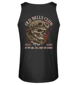 Ein Biker Tanktop für Motorradfahrer von Wingbikers mit dem Aufdruck, Old Balls Club - My Pipe Will Still Make You Scream, als Back Print, in schwarz.