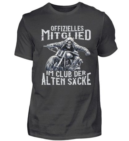 Ein Biker T-Shirt für Motorradfahrer von Wingbikers mit dem Aufdruck, Offizielles Mitglied im Club der alten Säcke, in dunkelgrau. 