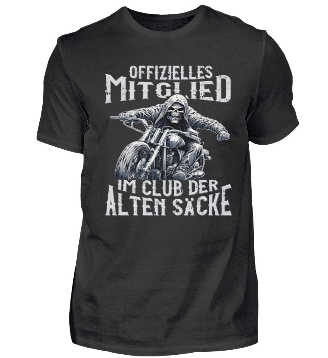 Ein Biker T-Shirt für Motorradfahrer von Wingbikers mit dem Aufdruck, Offizielles Mitglied im Club der alten Säcke, in schwarz. 