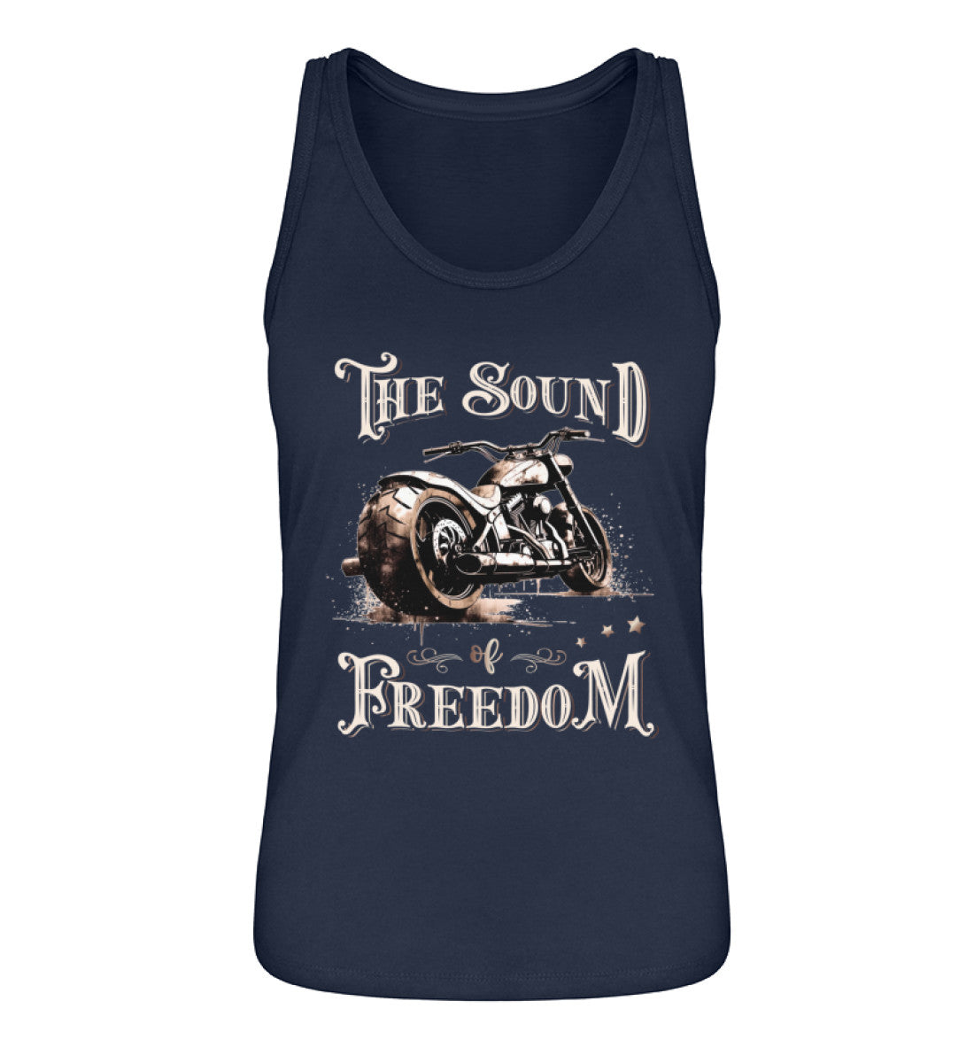 Ein Tanktop für Motorradfahrerinnen von Wingbikers mit dem Aufdruck, The Sound of Freedom, in navy blau.