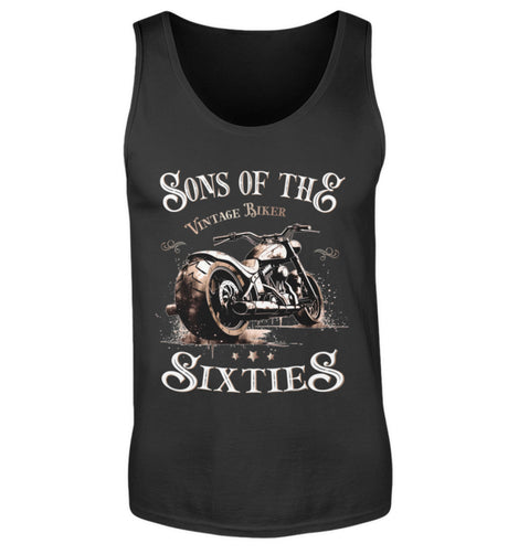 Ein Biker Tanktop für Motorradfahrer von Wingbikers mit dem Aufdruck, Sons of the Sixties - Vintage Biker, in schwarz.