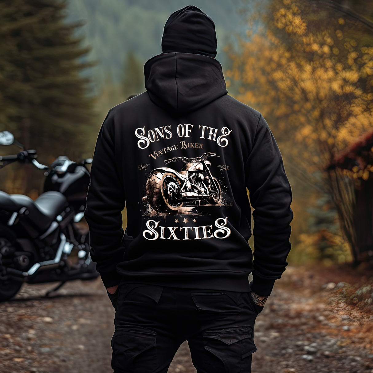 Biker 60th - Sons of the Sixties - Vintage Biker - Chopper  - Kapuzenpullover Hoodie Back Print